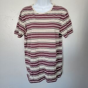 Quiksilver Medium Short Sleeve T-shirt Maroon Black Cream Stripes Boxy Oversized